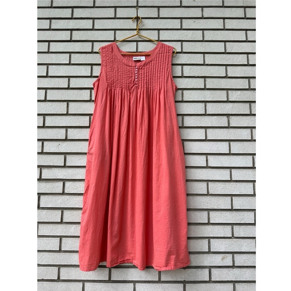 Collections Etc Coral Sleeveless Cotton Pintuck Midi Dress w/ Pockets L Modest